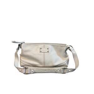 The Sak White Pebbled Leather Shoulder Bag Flap Hobo Crossbody Contrast Stitch